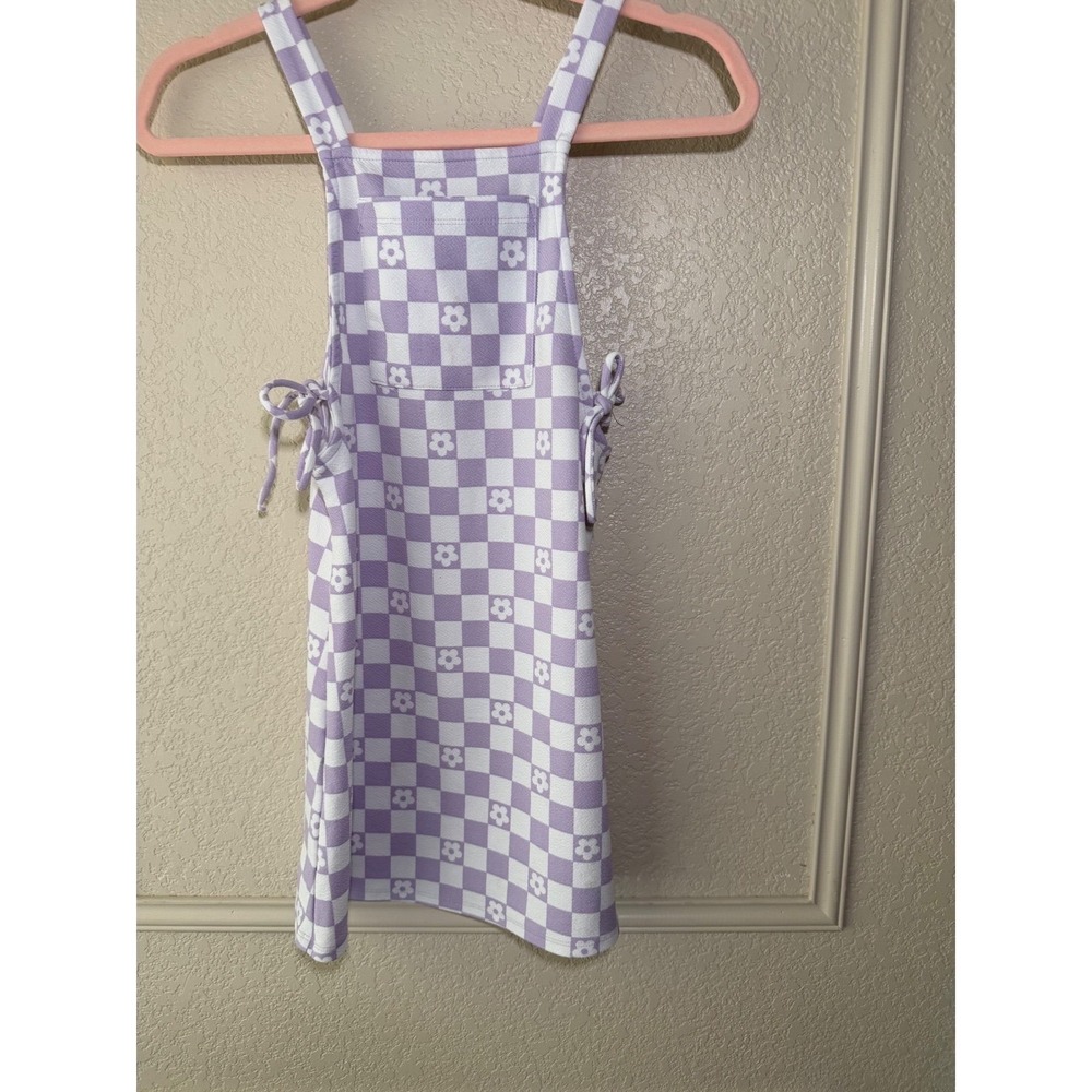 Jenna & Jessie Girls Purple Checkered Floral Overall Dress Size 10 - Picture 3 of 6